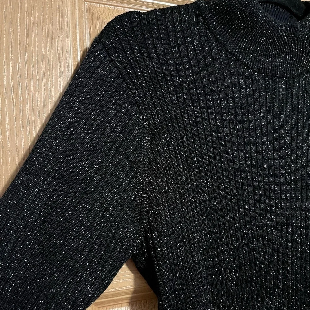 Vintage Talbots Mixed Stitch Black Metallic Mockneck Sweater